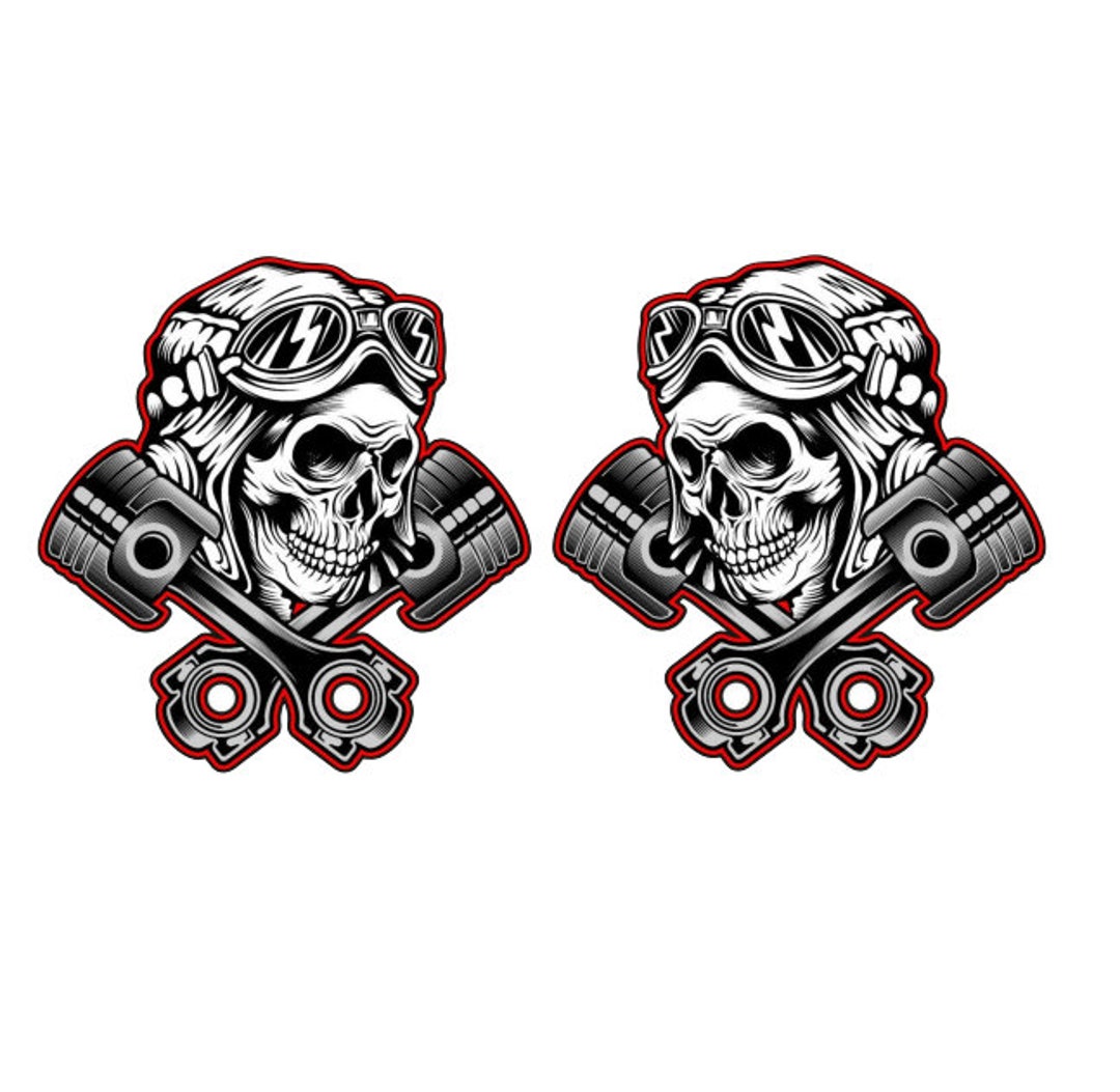Skull Racing Sticker 2x Skull Sticker 8,5 X 8 Cm Kult Sticker Car Motorcycle Biker Cafe ...