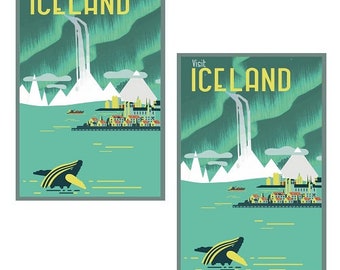 2x Autocollant WORK & TRAVEL 8,5 x 6 cm Islande Island Geysir Backpacker Adventure Journey Bagage Valise Cult Travel Sticker Camper TR018