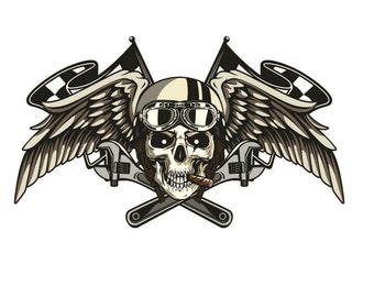 Skull Sticker Biker Tuning 12/20 cm Motorcycle Cafe Racer Bobber Oldschool Vintage Look V2 Chopper Kult #689