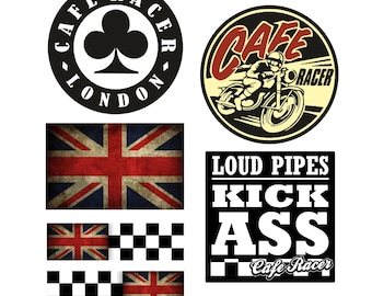 6x CAFE RACER Sticker Cult Sticker Set UK Motorcycle Ace Vintage Old School Racer Biker Retro V2 MG635