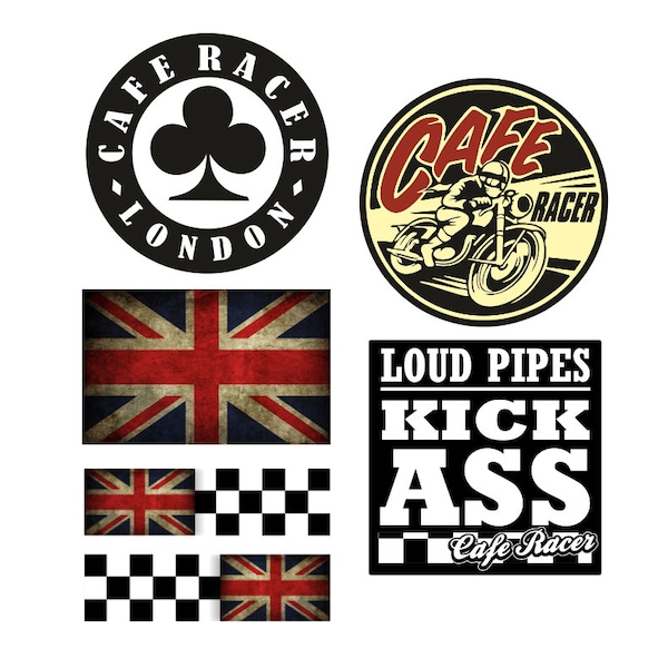 6x CAFE RACER Aufkleber Kult Sticker Set UK Motorrad Ace Oldtimer Oldschool Racer Biker Retro V2 MG635