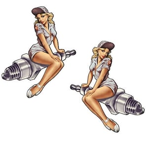 2x Girl Spark Sticker 11 x 9 cm Oldschool Hotrod Car Sticker Muscle Car V8 Vintage Retro Oldtimer Motorcycle Biker Cult MG330