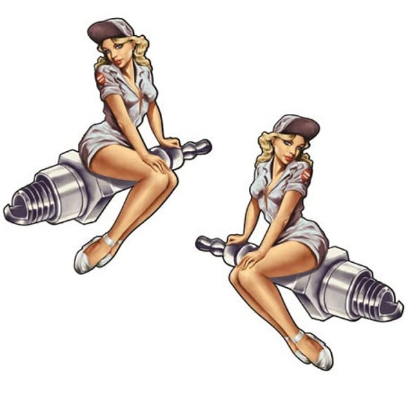 2x Girl Spark Sticker 11 x 9 cm Oldschool Hotrod Car Sticker Muscle Car V8 Vintage Retro Oldtimer Motorcycle Biker Cult MG330