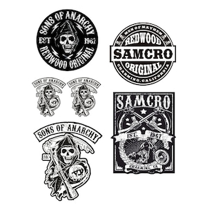 6x SOA Sticker Cult Biker Sticker Set Samcro Sons of Anarchy Skull Oldschool Motorcycle Car Oldtimer MC Custom Chrome