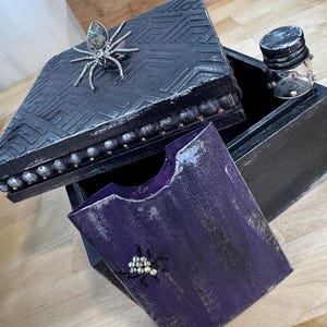 Gothic romantic hand-crafted Spider keepsake box black pearlized box artistic box for gothic lovers spider lover jewelry box Gift for gothic