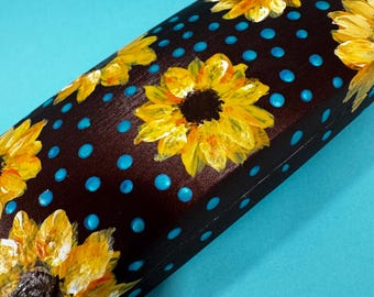 Hand Painted Sunflower Coach Glasses Case - Etsy display picture 3