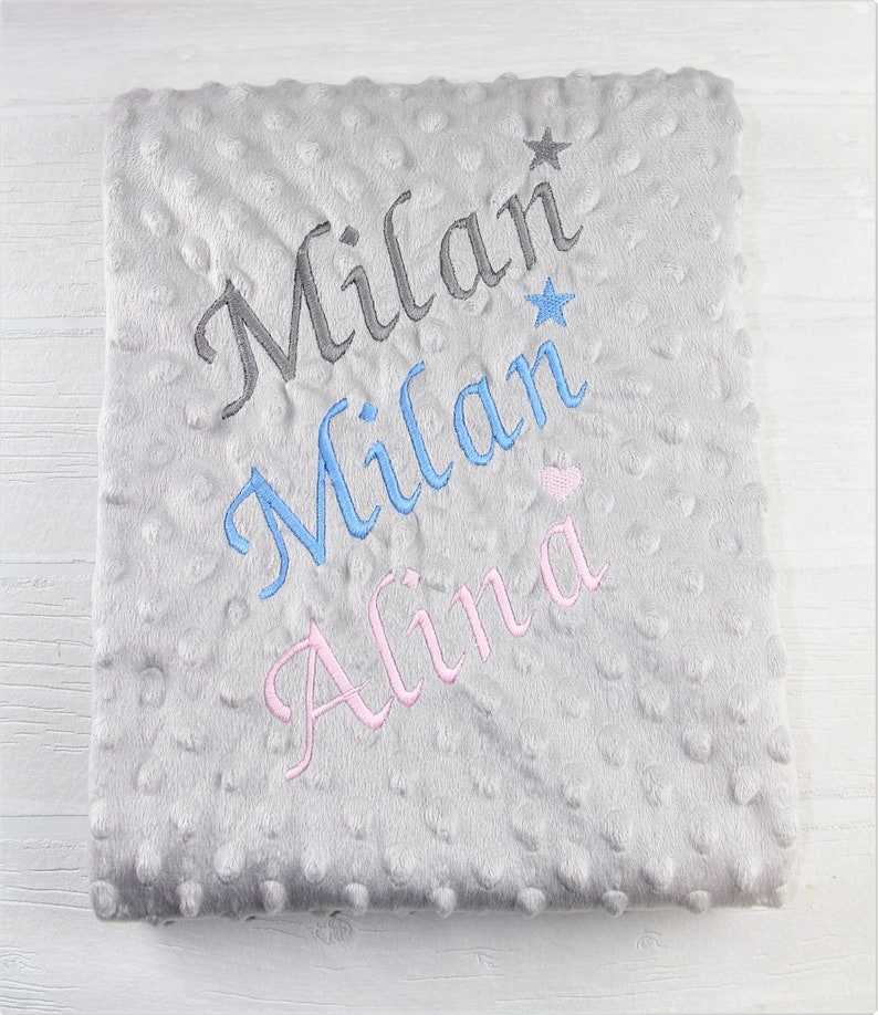 Plush blanket with name baby blanket Gray