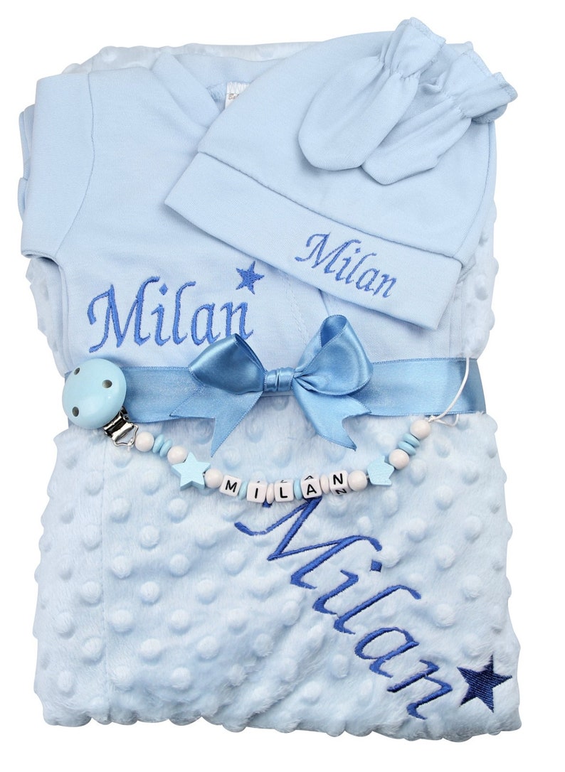 Babyset Erstlingsset mit Namen Blau