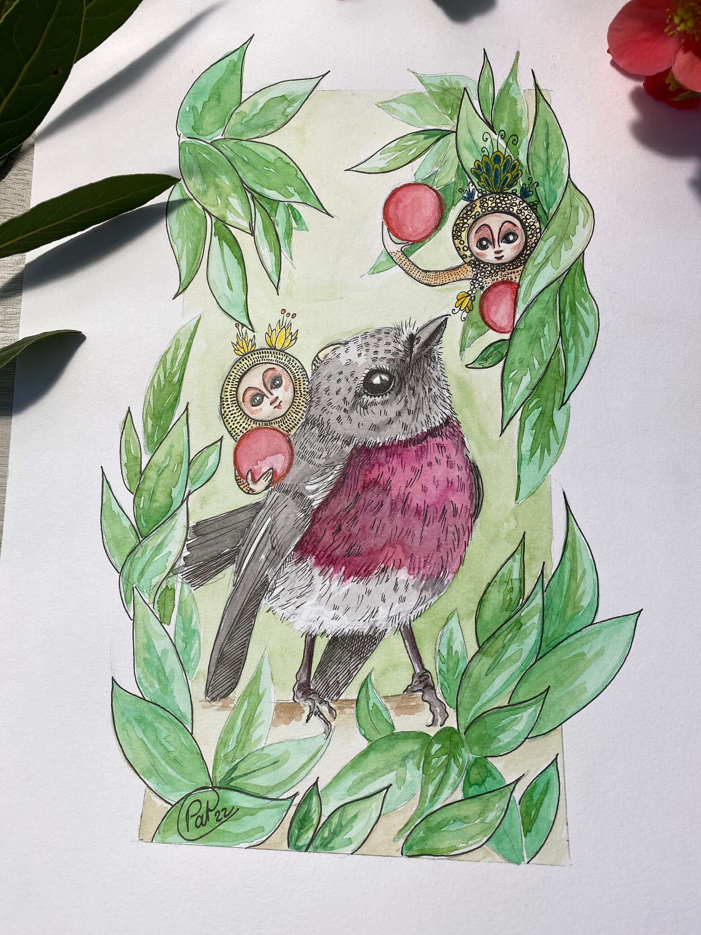 Illustration Oiseau Rose et Ses Amis
