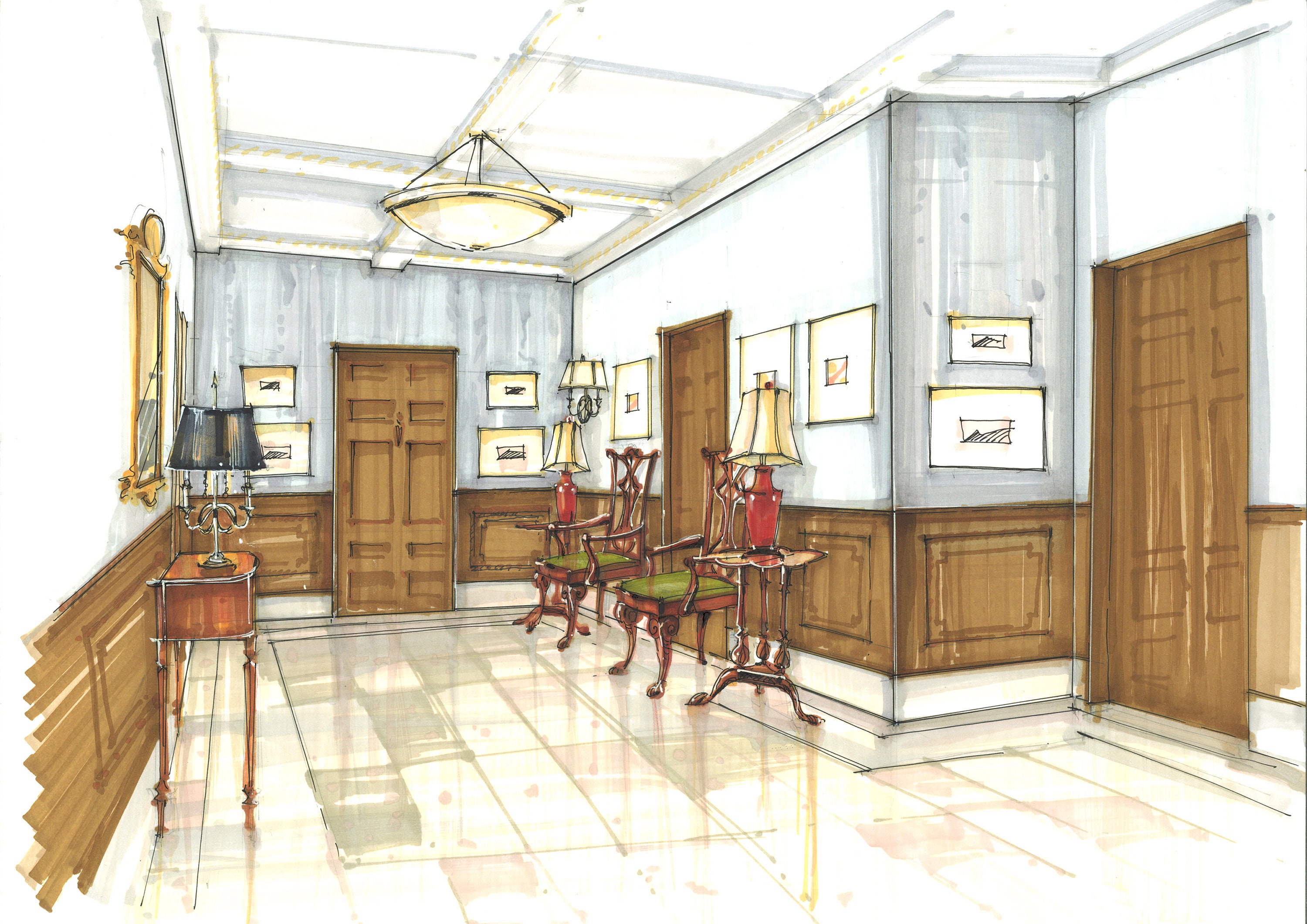 Interior Render. Custom Interior Sketch Drawing. Hand Drawn Concept Etsy