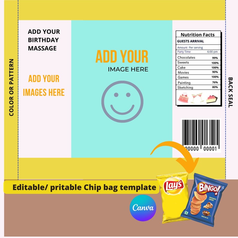 CHIP BAG TEMPLATE for Cricut Chip Bag Mockup Editable Chip Etsy