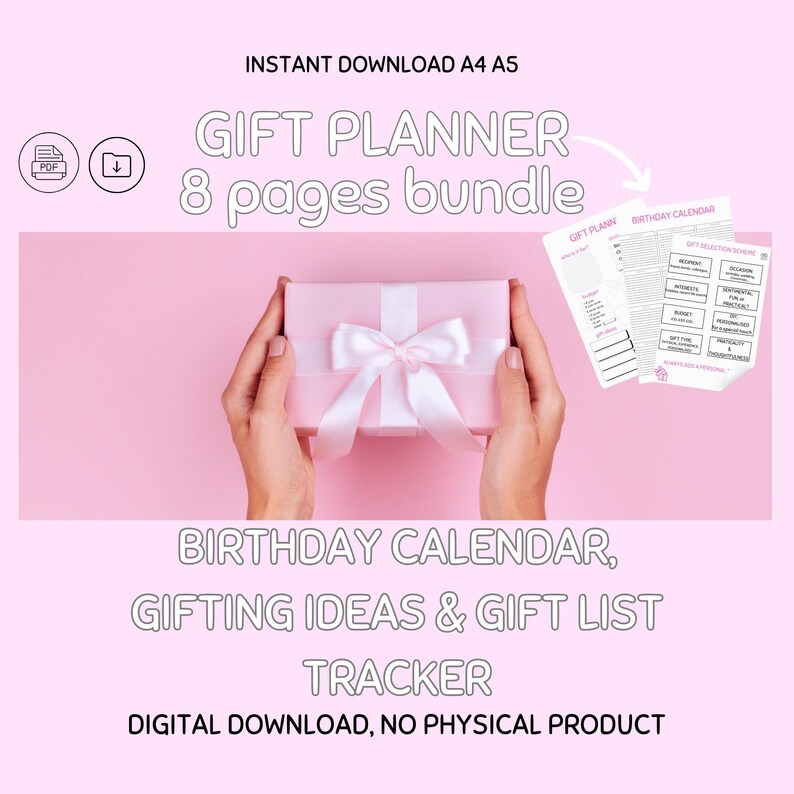 Printable Gift Planner Bundle: Birthday Calendar & Gift List (A4/A5 PDF ...