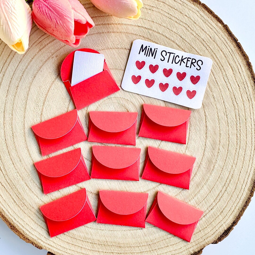 Mini Red Envelopes Set With Blank Cards & Tiny Heart Stickers - Etsy