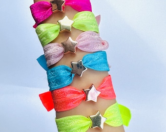 Neon Elastic Ribbon Bracelet: Star Charm, Adjustable Summer Jewelry