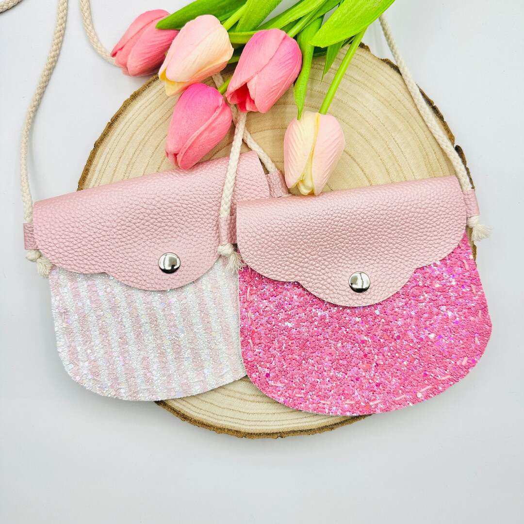 Pink Glitter Crossbody Bag for Girls, Handmade Cute Birthday Gift for