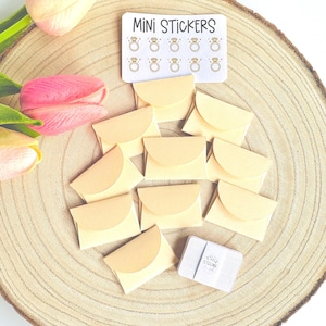 Lot de 10 mini enveloppes et cartes de mariage avec de minuscules anneaux autocollants, des mots de remerciement, des cadeaux, des fournitures pour scrapbooking, un message dans un bocal.
