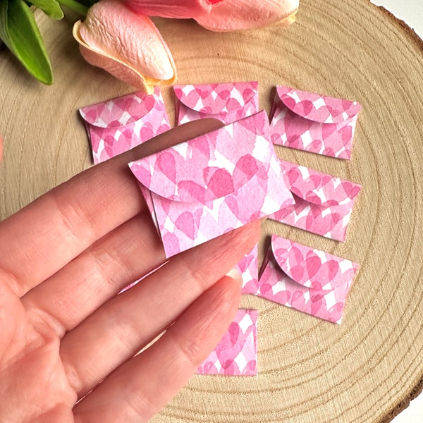 10 Mini pink envelopes with blank cards, teeny tiny Valentine love notes for kids, reasons why I love you gift, tooth fairy letters, mother