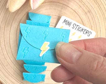 Turquoise lightning bolt embossed mini envelopes set of 10 with tiny cards and stickers