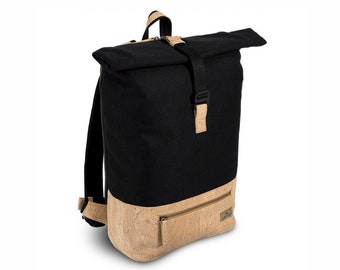 sustainable rolltop backpack "Daily Raven Cream", vegan, made of cork and organic cotton