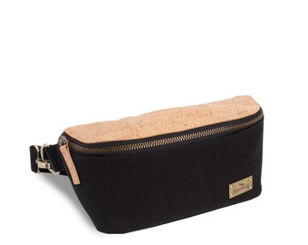 Sustainable fanny pack "Casual Raven Cream", vegan made of cork and organic cotton