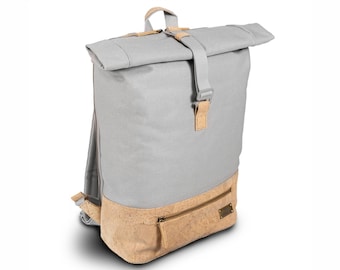 nachhaltiger Rolltop Rucksack "Daily Tern Cream", vegan, aus Kork und Bio-Baumwolle