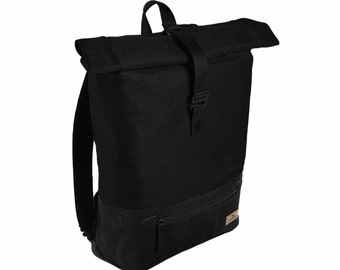 sustainable rolltop backpack "Daily Raven Night", vegan, made of cork and organic cotton