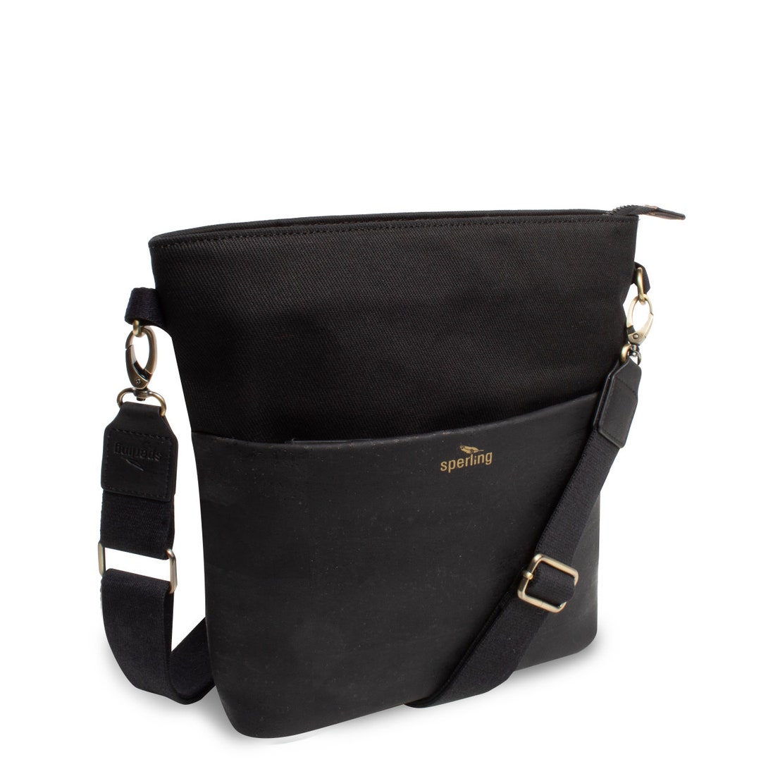Shoulder Bag or Crossbody Bag classic Raven Night, Vegan Made of Cork