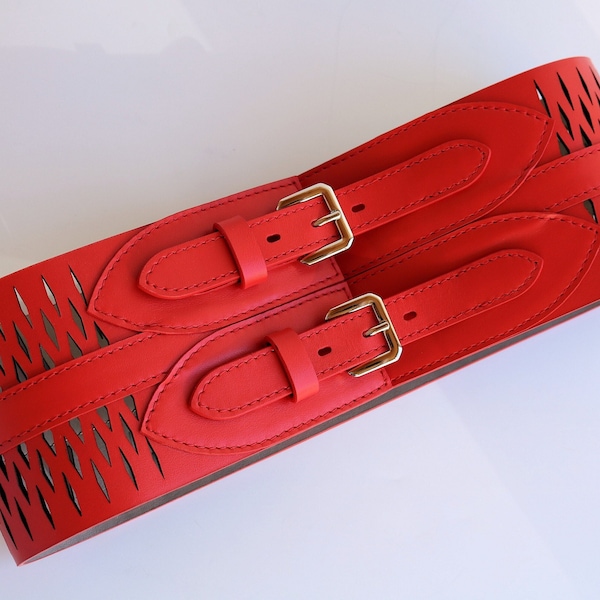 Ceinture en cuir véritable pour femme. Large ceinture en cuir double épaisseur. Goyar fait main.