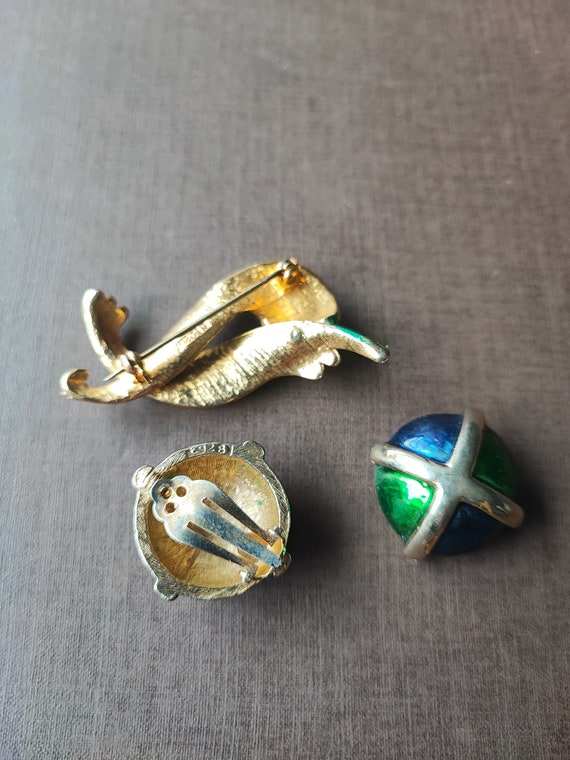 Signed Sphinx number vintage enamel blue and gree… - image 2