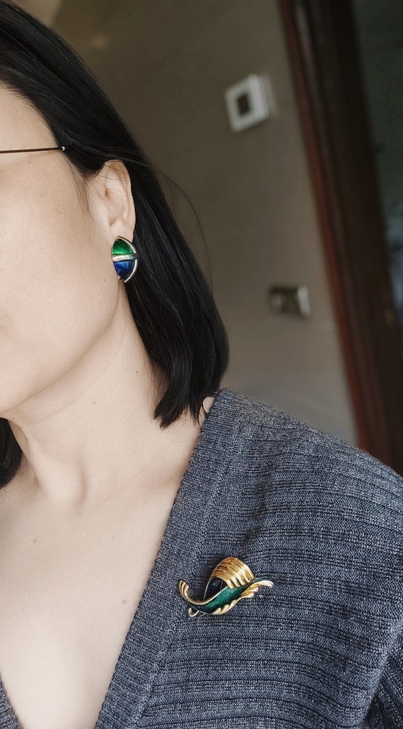 Signed Sphinx number vintage enamel blue and gree… - image 3