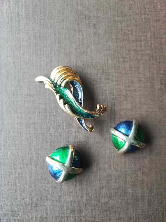 Signed Sphinx number vintage enamel blue and gree… - image 1