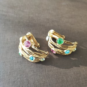 Valentina Giorgio GV gold plated with Crystals clip on earrings Italian vintage oversized earrings