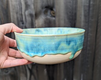 Handmade colourful ceramic bowl, made to order, cereal bowl, unique birthday gift, green blue dish