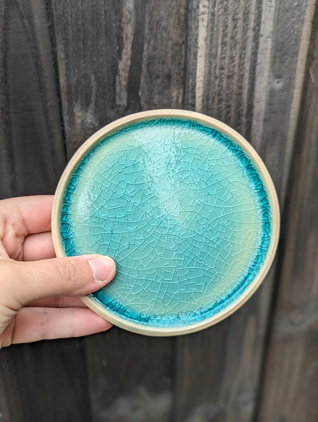 Handmade Ceramic Coaster, Made to Order Green Blue Coaster, Crackle
