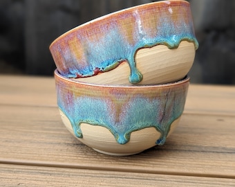 Handmade colourful ceramic bowl, made to order, cereal bowl, unique Christmas gift, pink blue dish