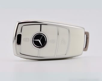 Premium Key Cover for Mercedes (White/Silver) - GLA, CLA, Sprinter, A Class, B Class, C Class, E Class, G Class, V Class, GLC