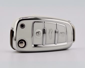 Premium Key Cover for Audi (White/Silver) – A1, A3, A4, A6, Q2, Q3, Q7, TT, S1, S3