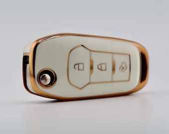 Premium Key Cover for Ford (White) - Mondeo, Mustang, Ranger, Custom, Everest, Edge, F-150, F-250, S-Max, Galaxy