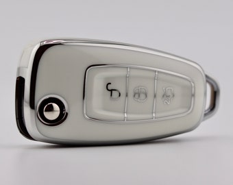 Ford Premium Key Cover (White/ Silver) - Focus - Transit - Custom - Connect - Galaxy - Tourneo - Ranger - S-Max - C-Max