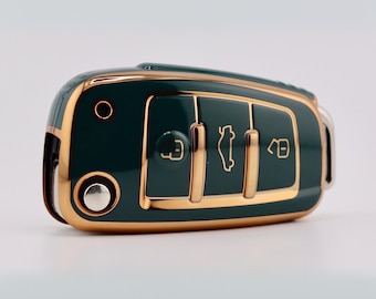 Premium Key Cover for Audi (Dark Green) – A1, A3, A4, A6, Q2, Q3, Q7, TT, S1, S3