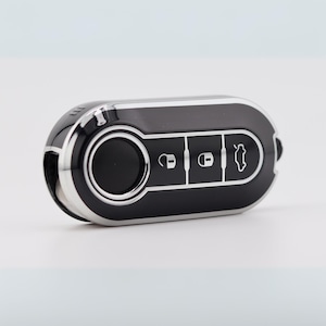 Premium Peugeot/ Citroen/ Vauxhall/ Fiat Key Cover (Black/ Silver) - Fiat 500 - Fiorino - Doblo - Panda - Punto - Boxer - Bipper - Relay