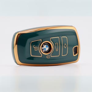 Funda de llave premium para BMW (verde oscuro): Serie 1, Serie 2, Serie 3, Serie 4, Serie 5, Serie 7, X1, X2, X3, X4, X5, X6