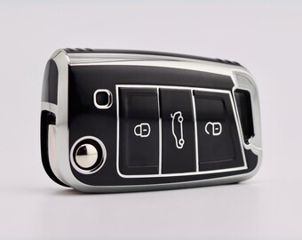 Premium Key Cover for Volkswagen/ Seat/ Skoda (Black/Silver) - Golf, Polo, Scirocco, Transporter, Ibiza, Octavia, Superb, California
