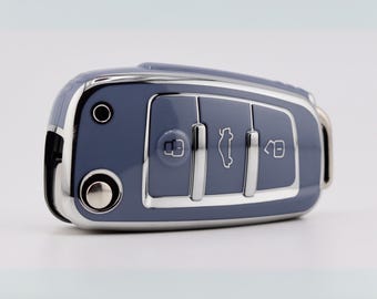 Premium Key Cover for Audi (Blue/Silver) – A1, A3, A4, A6, Q2, Q3, Q7, TT, S1, S3