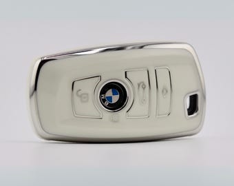 Premium Key Cover for BMW (White/Silver) - 1 Series, 2 Series, 3 Series, 4 Series, 5 Series, 7 Series, X1, X2, X3, X4, X5, X6