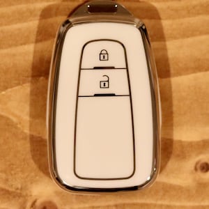 Premium Key Cover for Toyota (White/Silver) - Corolla, Prius, Camry, C-HR, RAV4