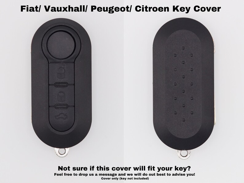 Puede incluir: Funda de llave negra compatible con llaves de coche Fiat, Vauxhall, Peugeot o Citro&euml;n. La funda tiene una superficie texturizada y un peque&ntilde;o bucle para sujetar un llavero.