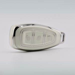 Premium Key Cover for Ford (White/Silver) - Fiesta, Focus, Kuga, S-Max, C-Max, B-Max, Galaxy, Courier