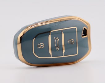 Premium Key Cover for Peugeot/ Citroen (Grey) - 208, 308, 508, 2008, 3008, 5008, E-208, E-2008, Partner, Expert, C3, C4, E-C4