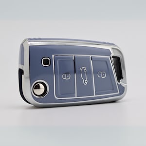 Volkswagen/ Seat/ Skoda Premium Key Cover (Blue/ Silver) - Golf - Polo - Scirocco - Transporter - Ibiza - Octavia - Superb - California
